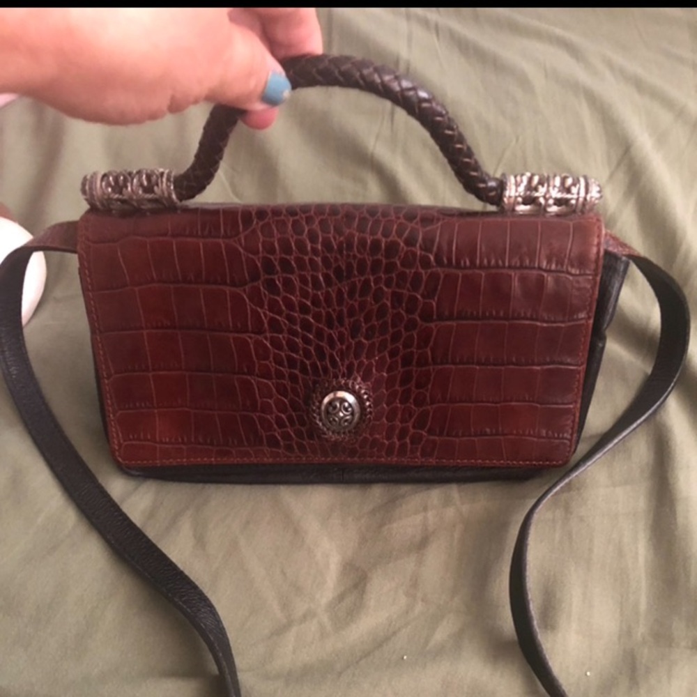 Brighton Top Handle Crossbody Bag Organizer Wallet Croc Embossed Leather Bag